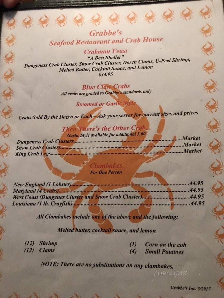Grabbe's Seafood Restaurant - Westville, NJ menu_pic