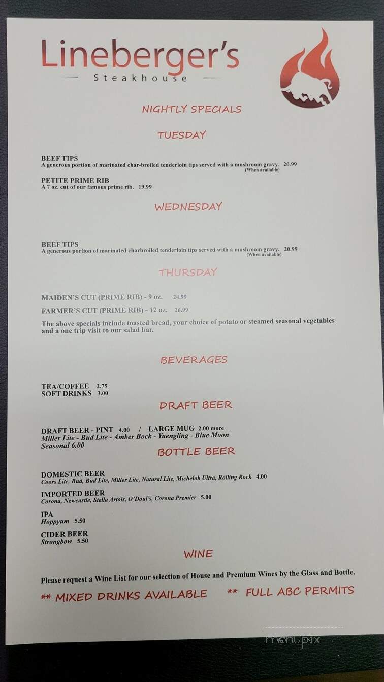 Linebergers Cattle Company - Sherrills Ford, NC menu_pic