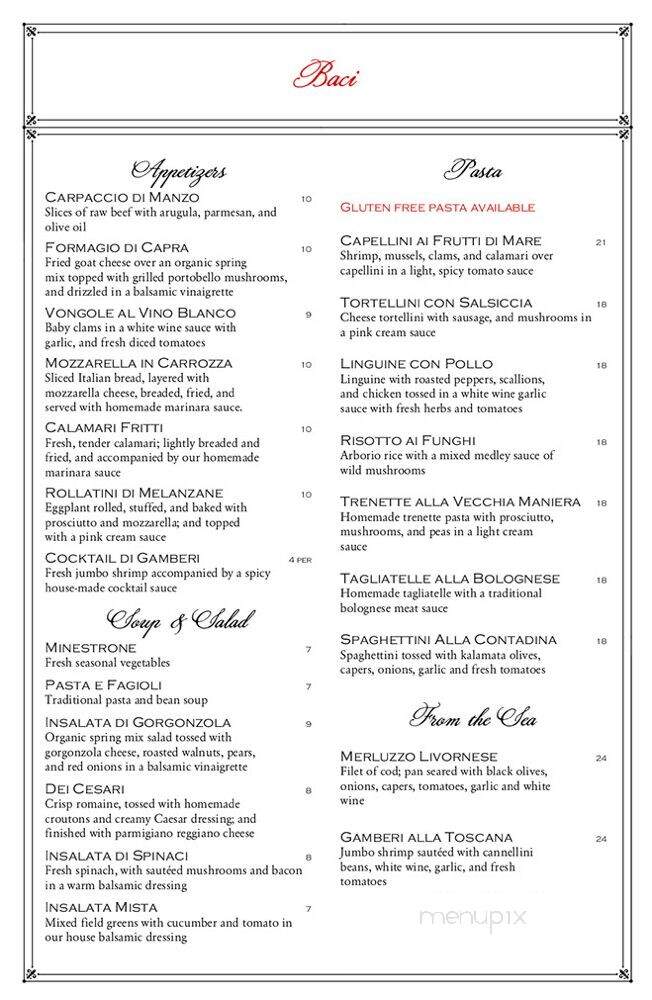 Baci Ristorante - Buckingham, PA menu_pic