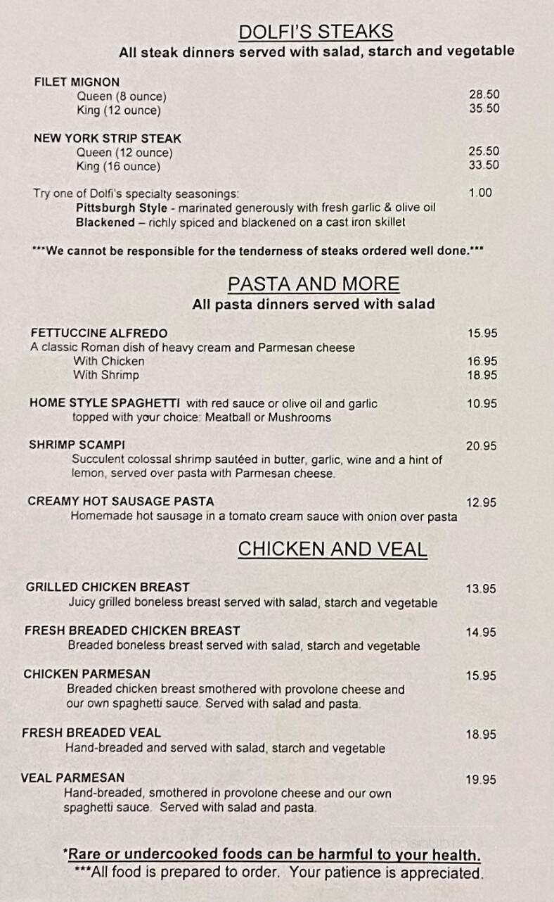 Dolfi's Restaurant - Masontown, PA menu_pic