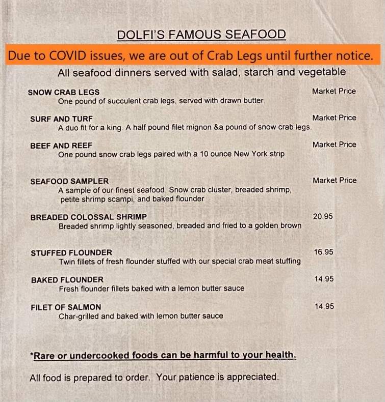 Dolfi's Restaurant - Masontown, PA menu_pic