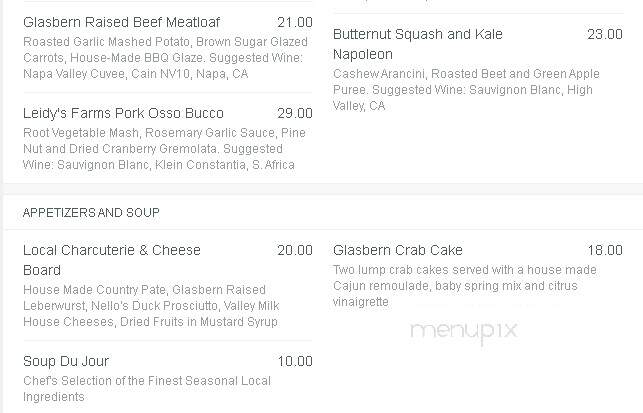 Glasbern Country Inn - Fogelsville, PA menu_pic