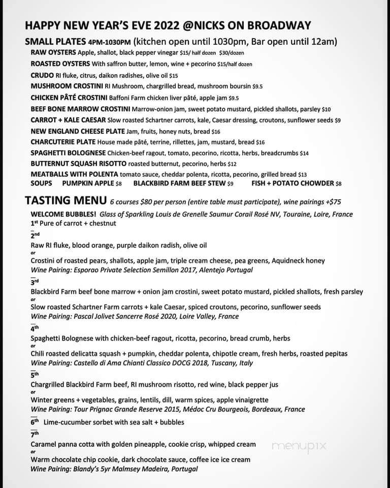 Nick's On Broadway - Providence, RI menu_pic