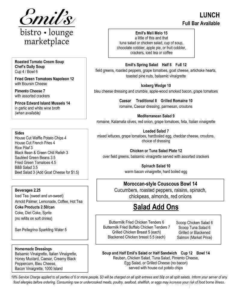 Emil's Restaurant - Tullahoma, TN menu_pic
