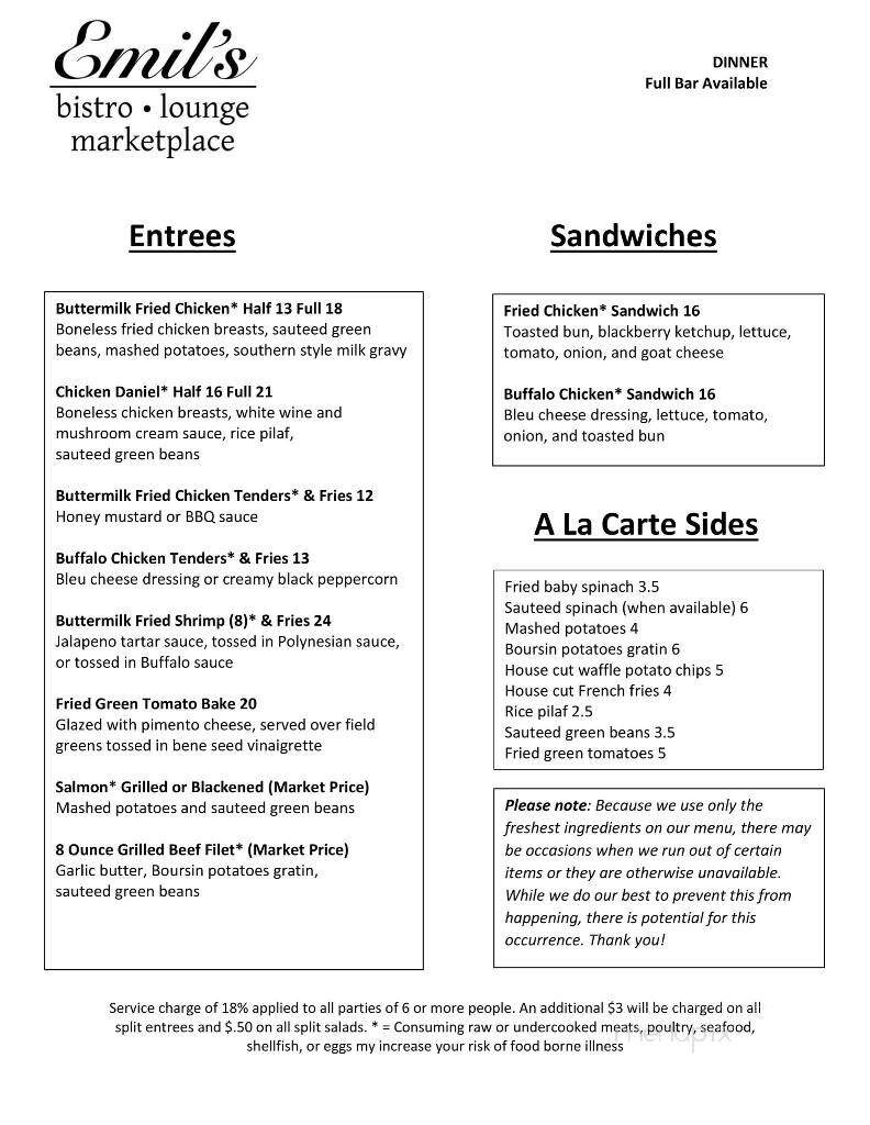 Emil's Restaurant - Tullahoma, TN menu_pic