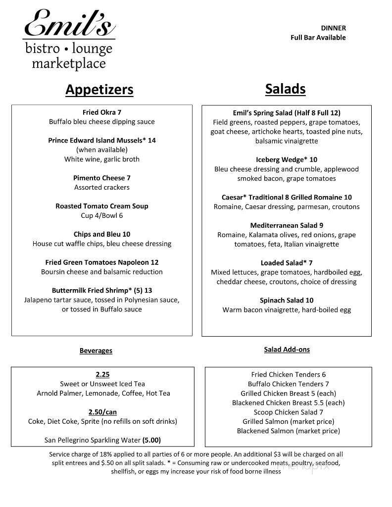 Emil's Restaurant - Tullahoma, TN menu_pic