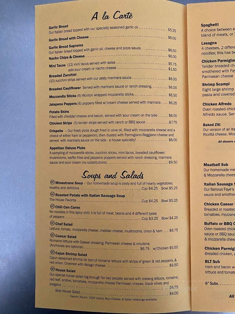 Faye's Pizza - Sheboygan, WI menu_pic