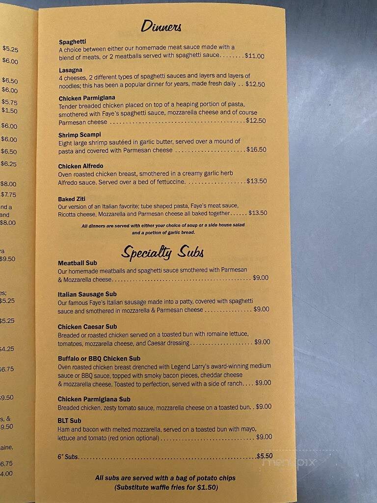 Faye's Pizza - Sheboygan, WI menu_pic