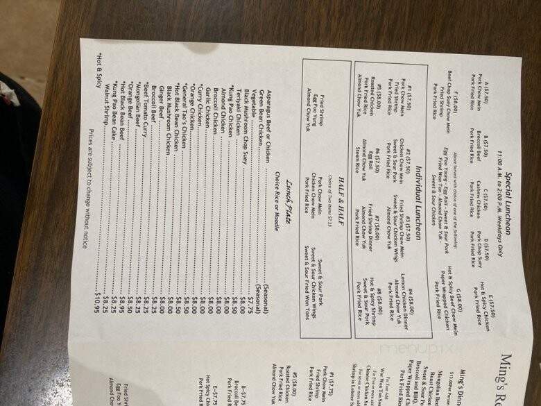 Ming's Restaurant - Fresno, CA menu_pic