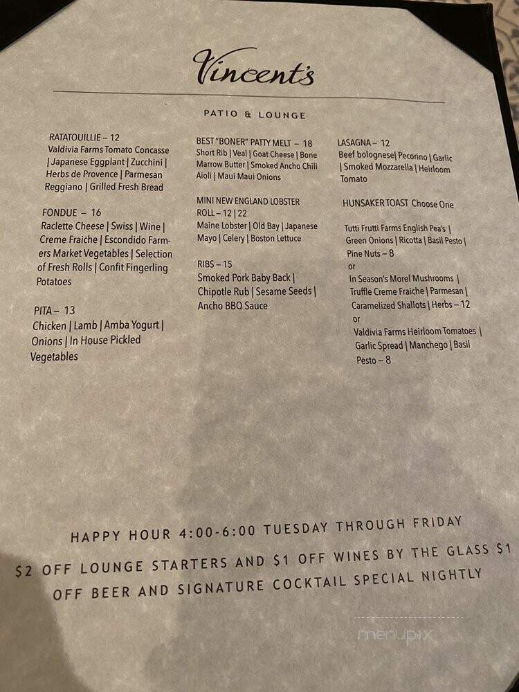 Vincent's Restaurant - Escondido, CA menu_pic