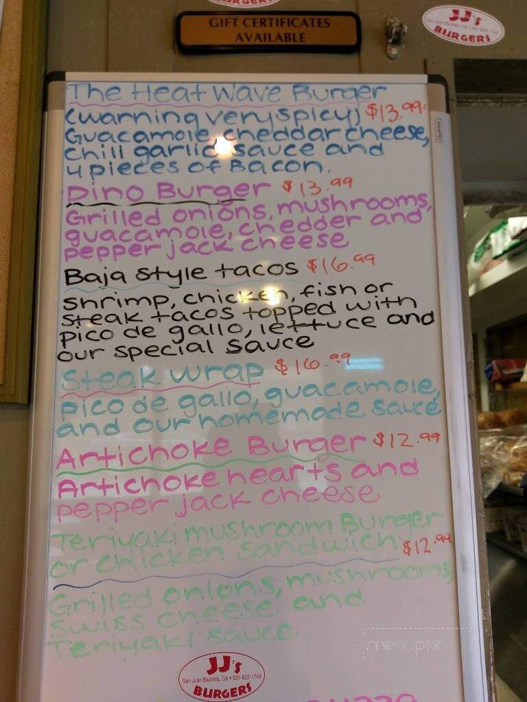 J J's Homemade Burgers - San Juan Bautista, CA menu_pic