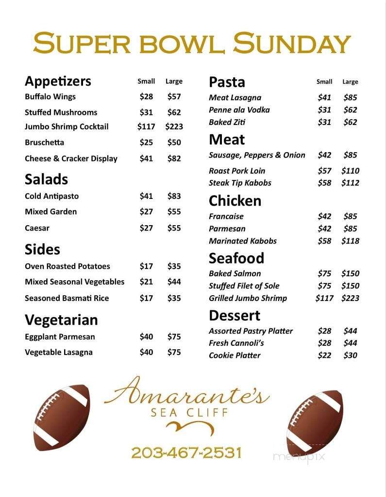 Amarante's Sea Cliff - New Haven, CT menu_pic