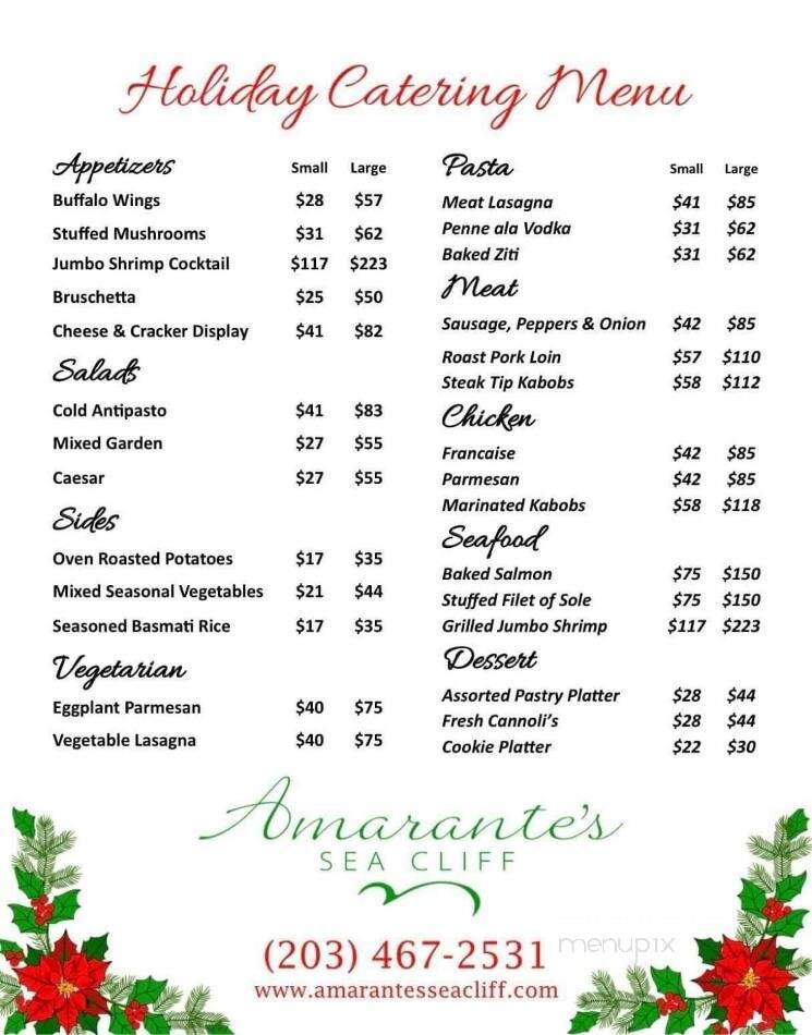 Amarante's Sea Cliff - New Haven, CT menu_pic