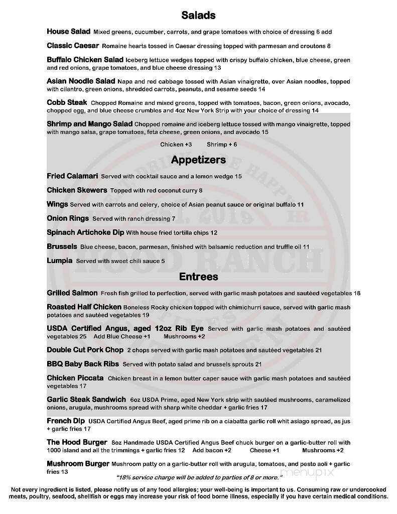 Hood Ranch Kitchen - Hood, CA menu_pic
