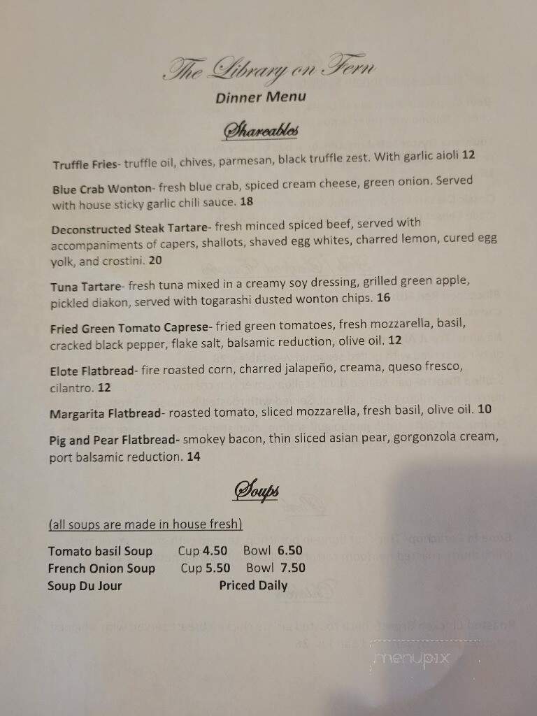 The Library on Fern - Shreveport, LA menu_pic