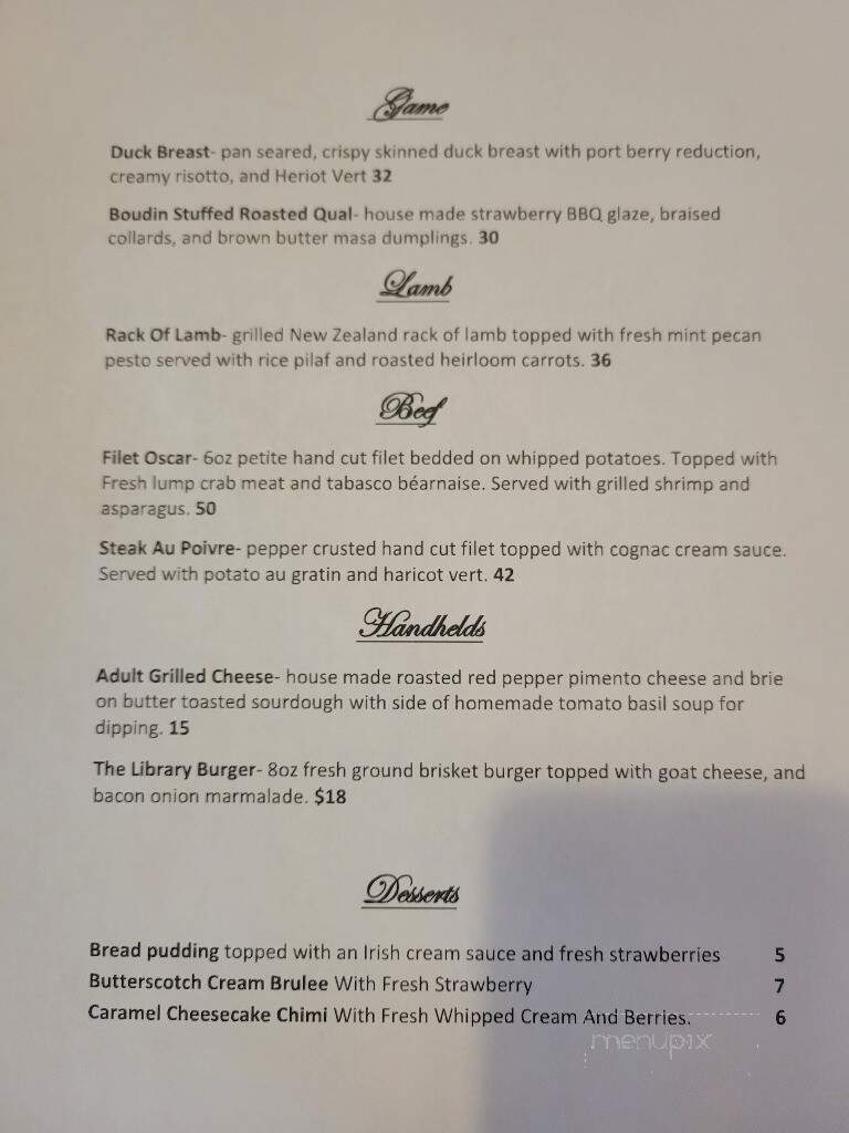 The Library on Fern - Shreveport, LA menu_pic