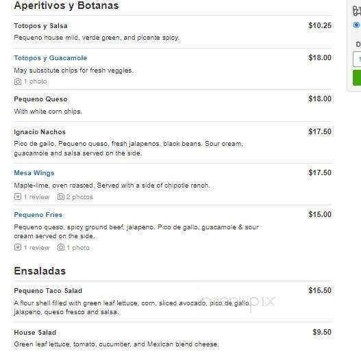 Pequeno Cantina - Detroit, MI menu_pic
