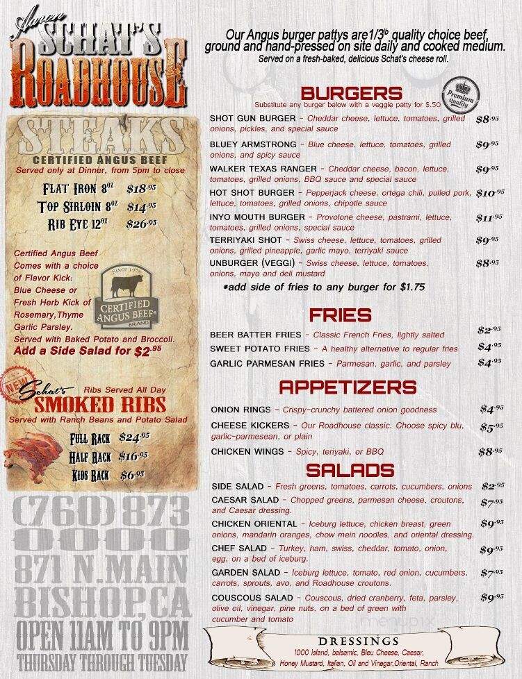 Aaron Schat's Roadhouse - Bishop, CA menu_pic