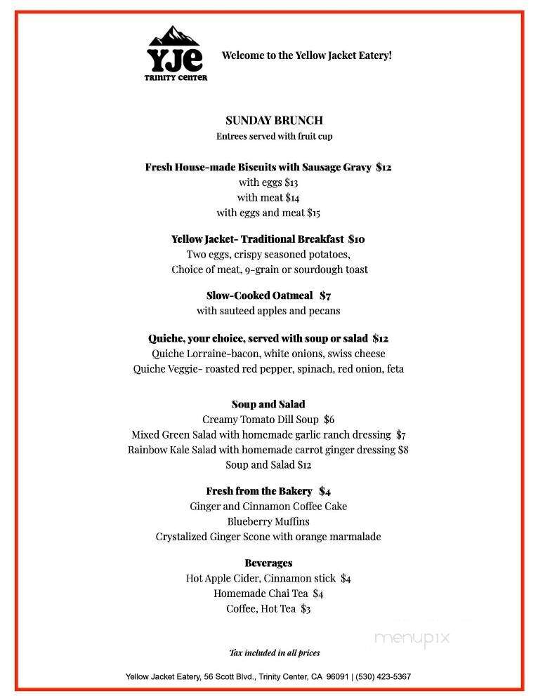Yellow Jacket Eatery - Trinity Center, CA menu_pic