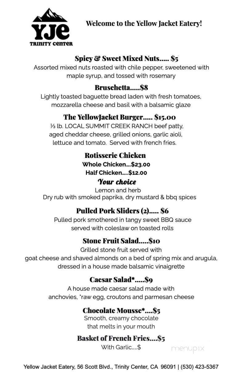 Yellow Jacket Eatery - Trinity Center, CA menu_pic