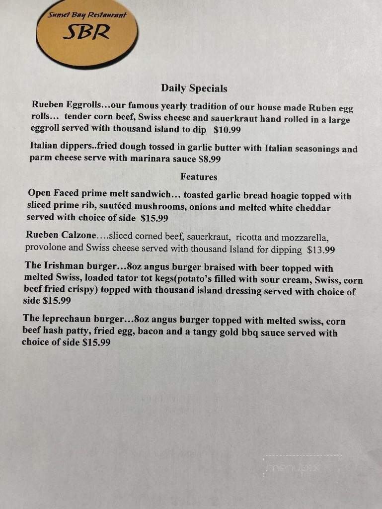 Sunset Bay Resturant - Irving, NY menu_pic