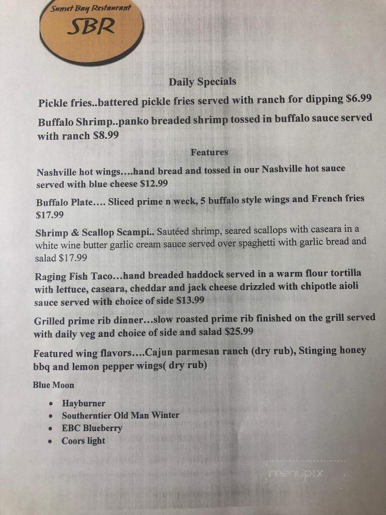Sunset Bay Resturant - Irving, NY menu_pic
