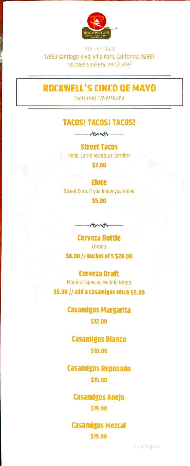 Rockwell's Bakery, Restaurant and Bar - Villa Park, CA menu_pic