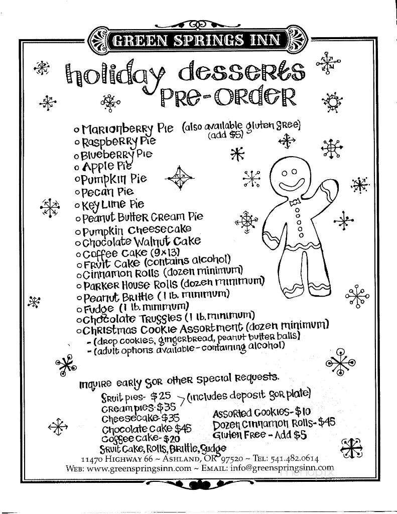 Greensprings Inn - Ashland, OR menu_pic