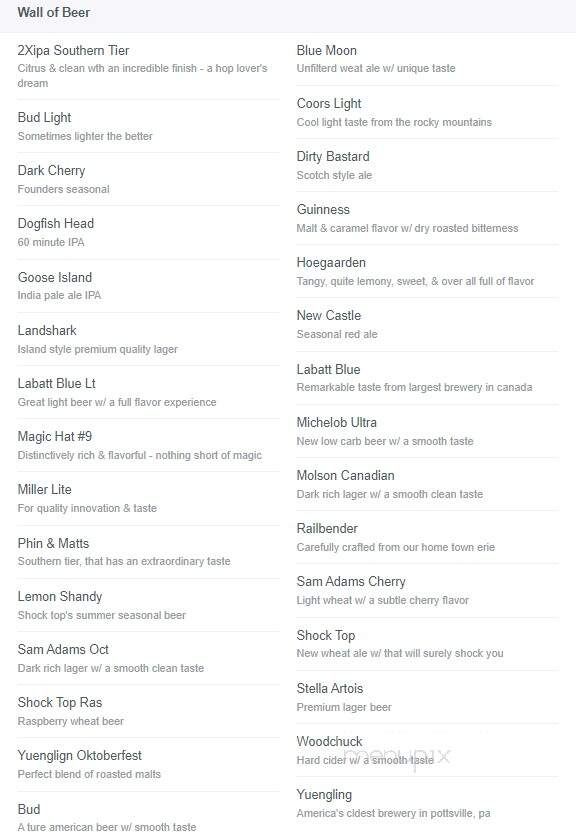 Sandbar Draft House Grille - Erie, PA menu_pic