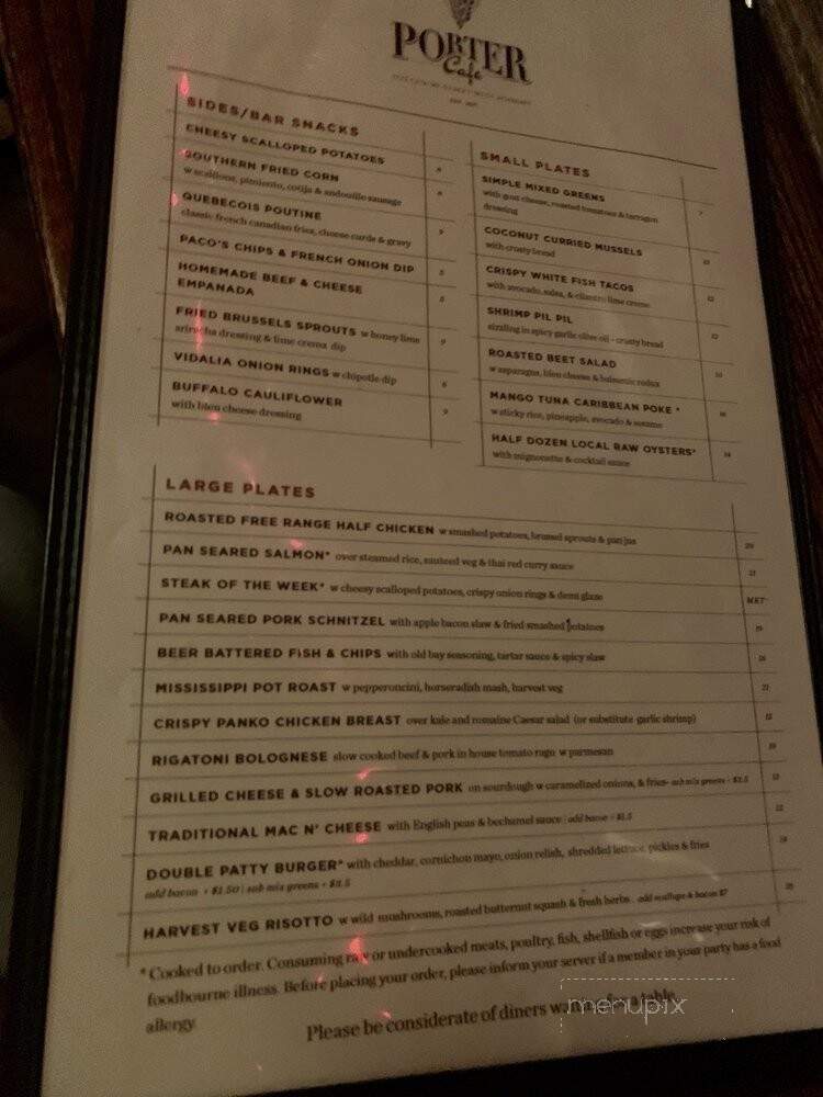 Porter Cafe - West Roxbury, MA menu_pic