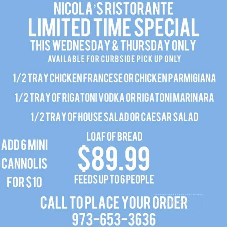Nicola's Ristorante - Totowa, NJ menu_pic