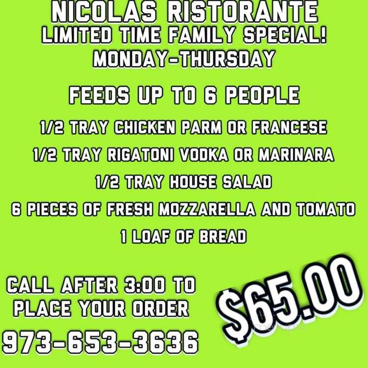 Nicola's Ristorante - Totowa, NJ menu_pic