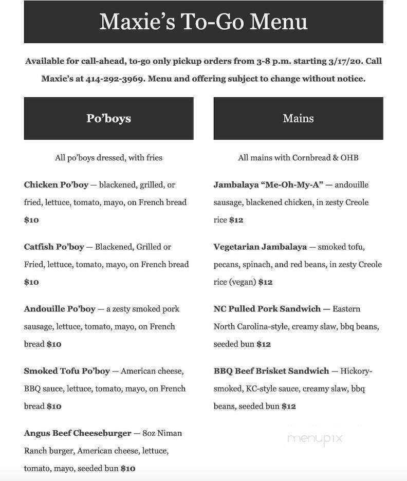 Maxie's Southern Comfort - Milwaukee, WI menu_pic