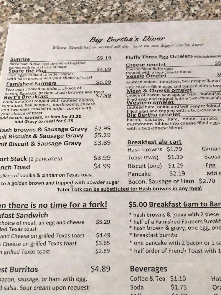 Big Bertha's Diner - Eskridge, KS menu_pic