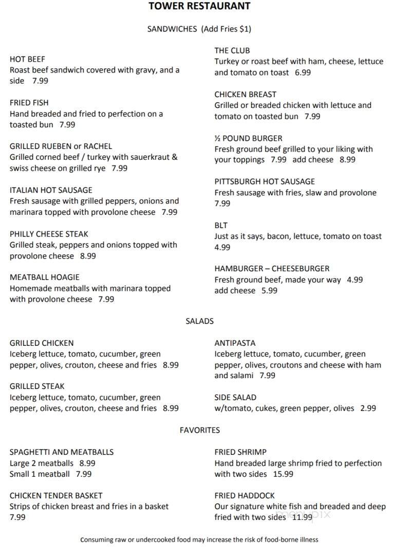 The Tower Restaurant & Lounge - Washington, PA menu_pic