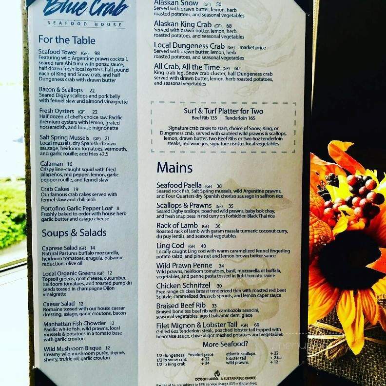 Blue Crab Bar & Grill - Victoria, BC menu_pic