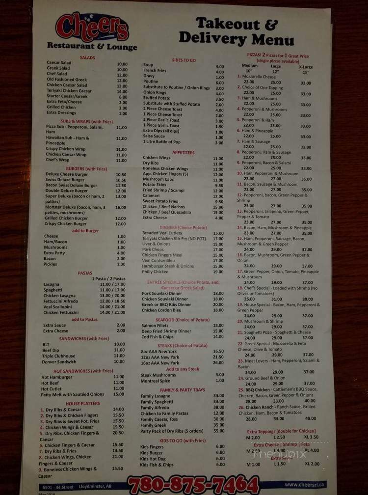 Cheers Restaurant & Lounge - Lloydminster, SK menu_pic