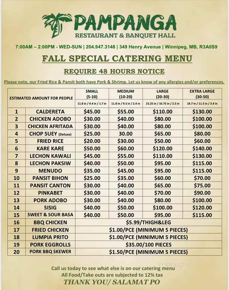 Pampanga Restaurant & Banquet Hall - Winnipeg, MB menu_pic