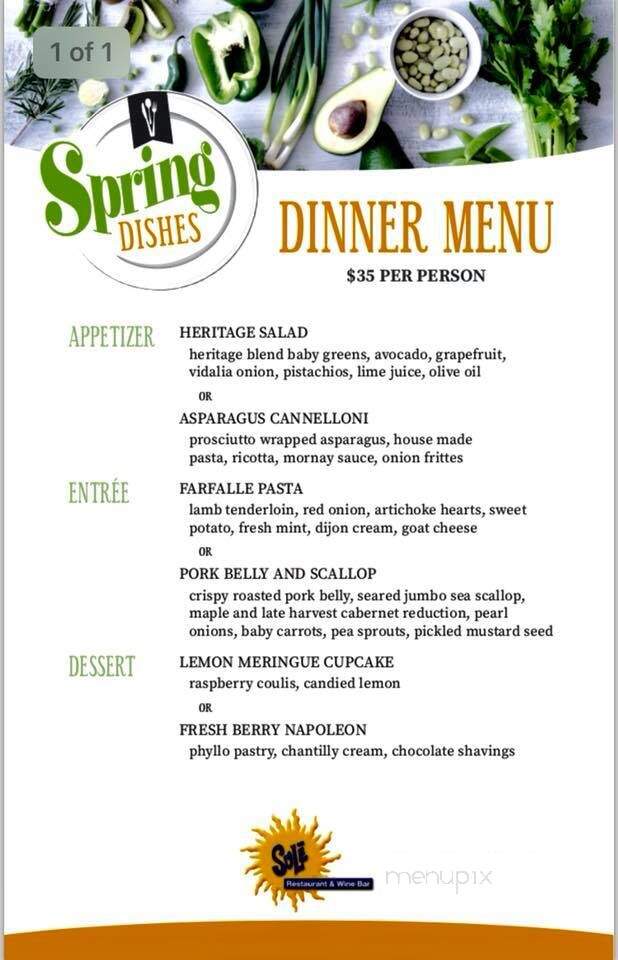 Sole Restaurant & Wine Bar - Waterloo, ON menu_pic