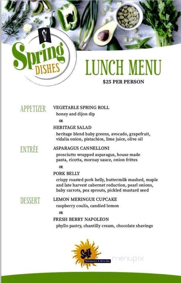 Sole Restaurant & Wine Bar - Waterloo, ON menu_pic