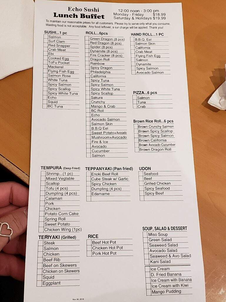 Echo Sushi - Toronto, ON menu_pic