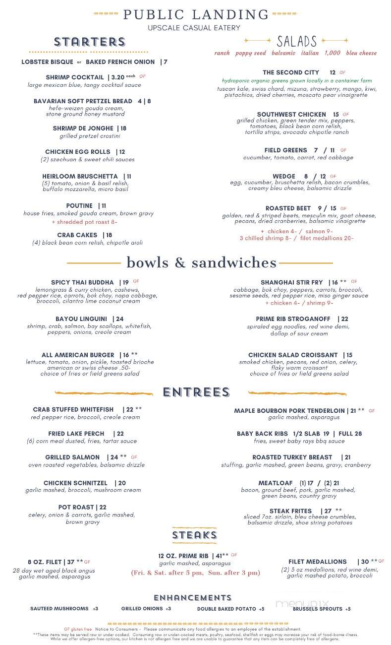 Public Landing Restaurant - Lockport, IL menu_pic