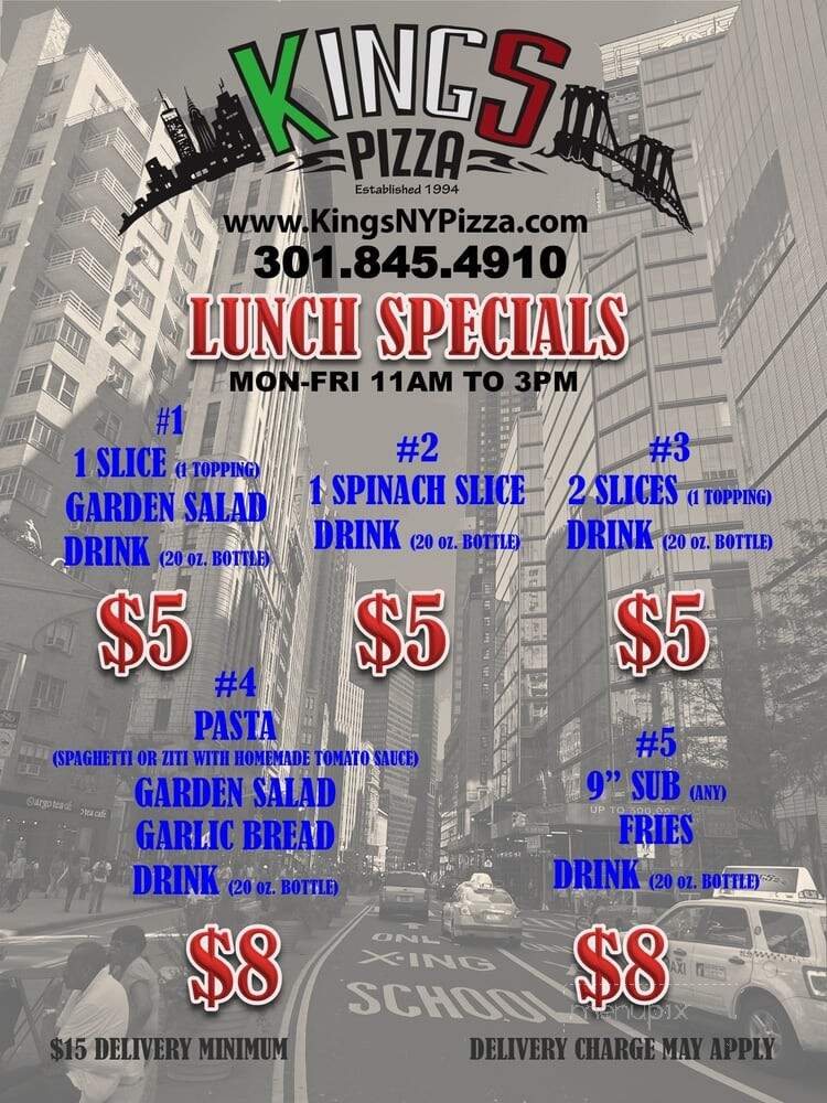King's New York Style Pizza & Italian Restaurant - Walkersville, MD menu_pic