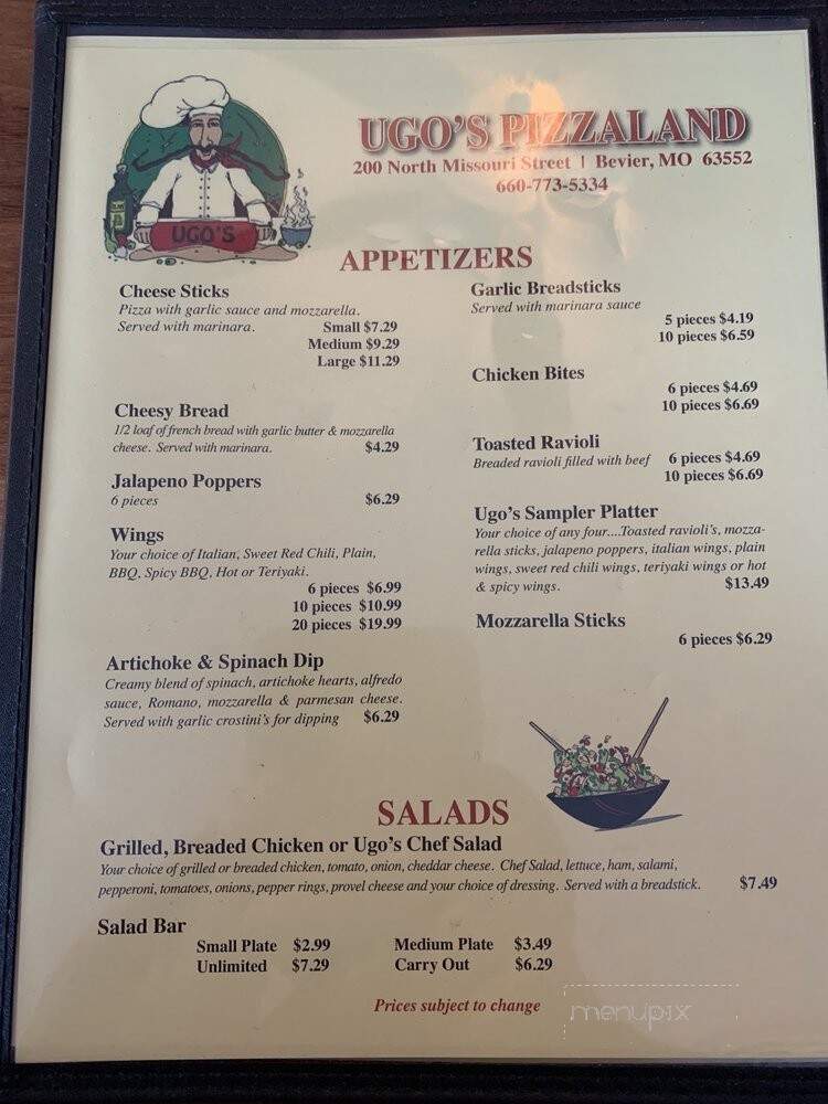 Ugo's Pizzaland - Bevier, MO menu_pic