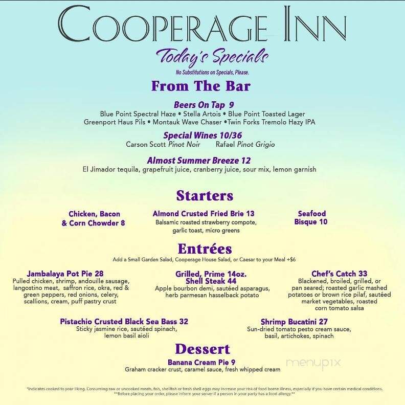 Cooperage Inn - Calverton, NY menu_pic