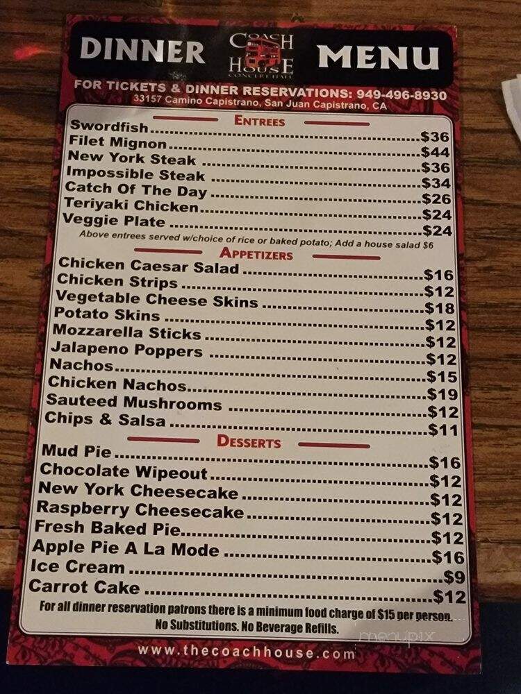 Coach House - San Juan Capistrano, CA menu_pic