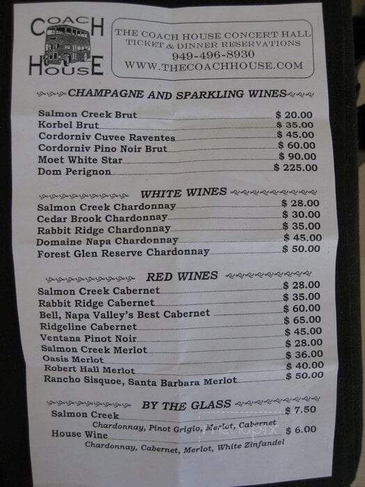 Coach House - San Juan Capistrano, CA menu_pic