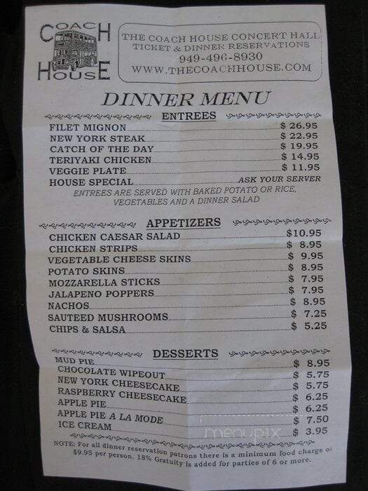 Coach House - San Juan Capistrano, CA menu_pic