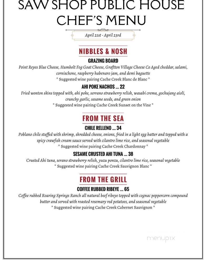 Saw Shop Gallery Bistro - Kelseyville, CA menu_pic