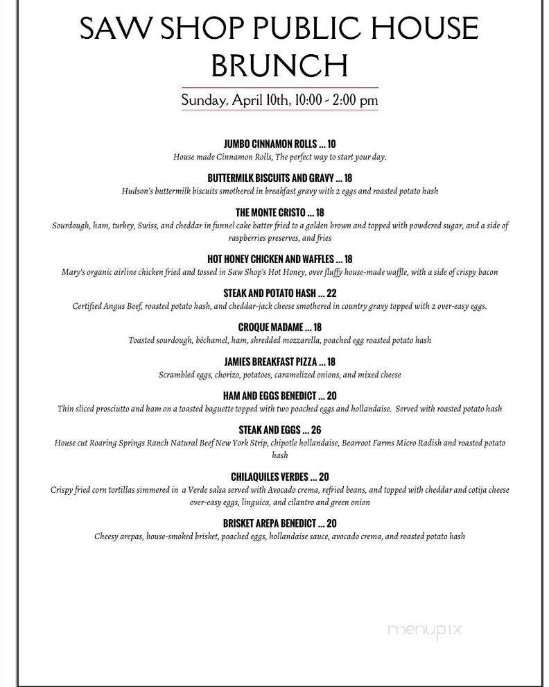 Saw Shop Gallery Bistro - Kelseyville, CA menu_pic
